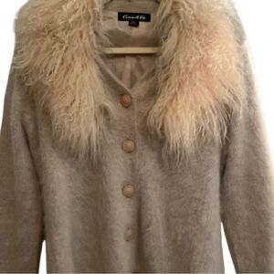 Connie A Lee Cream Teddy Sweater with Faux Fur Collar